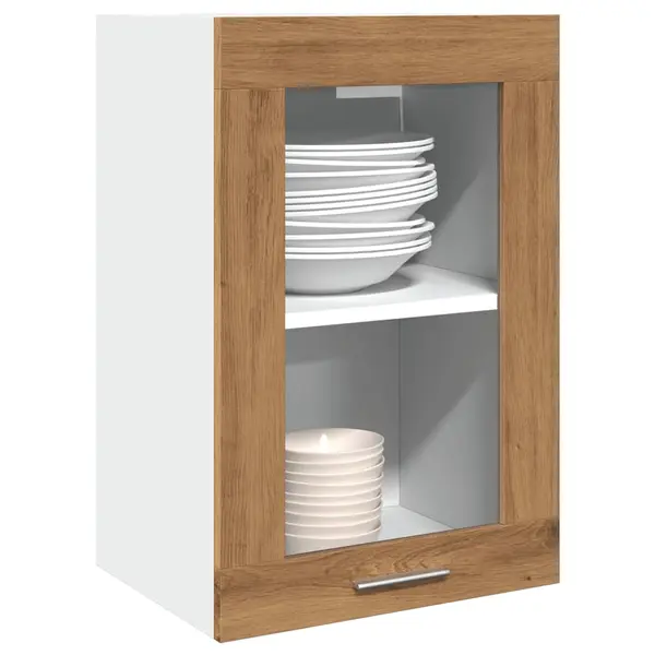Gossi dulap suspendat cu sticla, stejar artizanal, 40x31x60 cm lemn