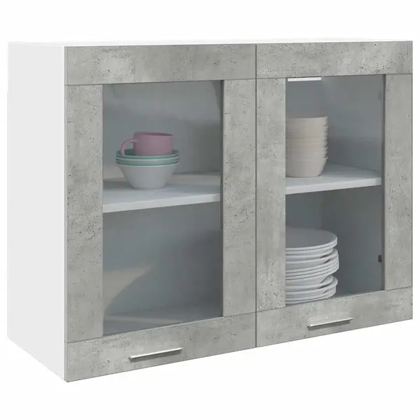 Gossi dulap suspendat din sticla gri beton 80x31x60 cm