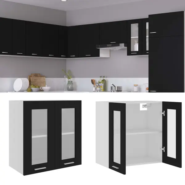 Gossi dulap suspendat din sticla, negru, 60x31x60 cm, lemn prelucrat