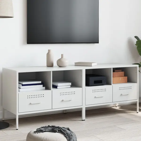 Gossi dulap tv, 2 buc., alb, 68x39x50,5 cm, otel laminat la rece