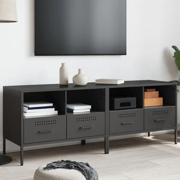 Gossi dulap tv, 2 buc., negru, 68x39x50,5 cm, otel laminat la rece