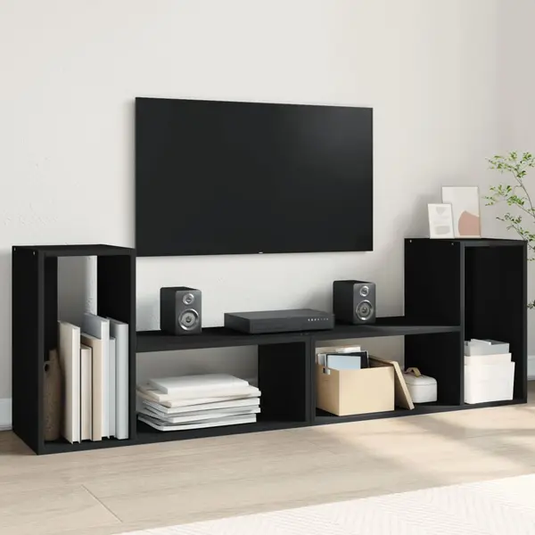 Gossi dulap tv, 2 buc., negru, 75x30x50 cm, lemn prelucrat