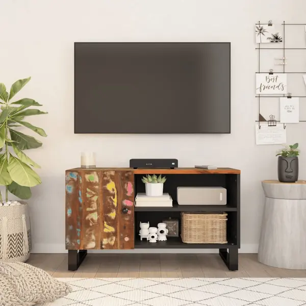 Gossi dulap tv, 80x33x46 cm, lemn masiv reciclat&lemn prelucrat