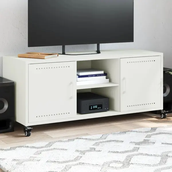 Gossi dulap tv, alb, 100,5x39x43,5 cm, otel laminat la rece