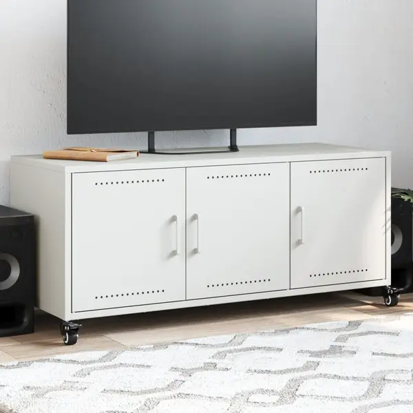 Gossi dulap tv, alb, 100,5x39x43,5 cm, otel laminat la rece