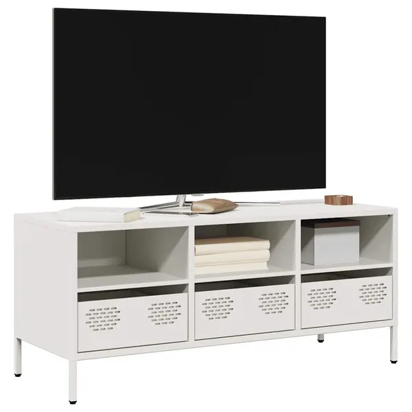 Gossi dulap tv, alb, 101,5x39x43,5 cm, otel laminat la rece