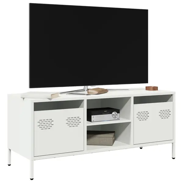 Gossi dulap tv, alb, 101,5x39x43,5 cm, otel laminat la rece