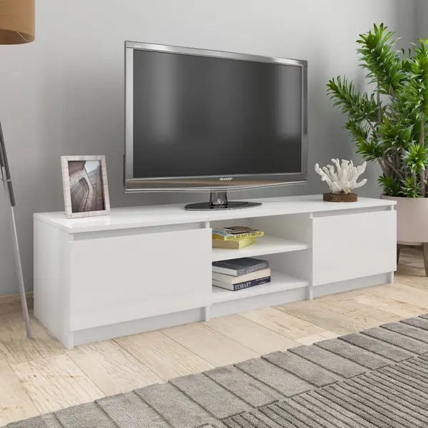 Gossi dulap tv, alb extralucios, 140x40x35,5 cm, lemn prelucrat