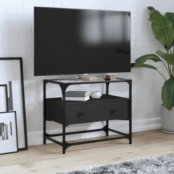 Gossi dulap tv blat sticla, negru, 60x35x51 cm lemn prelucrat