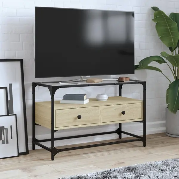 Gossi dulap tv blat sticla, stejar sonoma, 80x35x51 cm lemn prelucrat