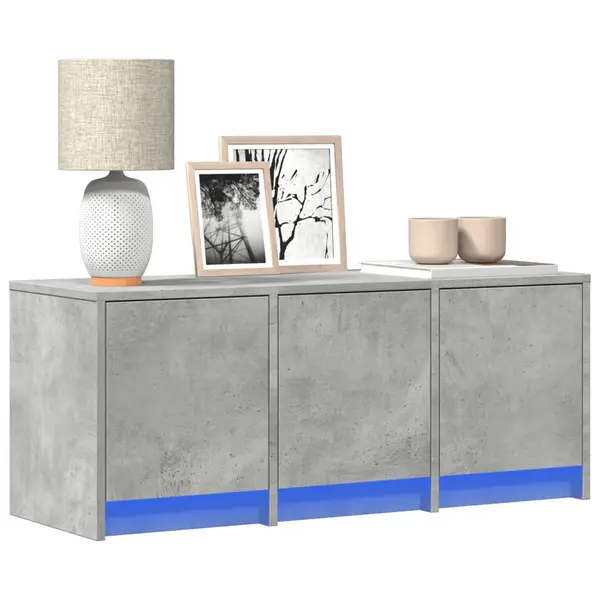 Gossi dulap tv cu led, gri beton, 97x34x40 cm, lemn prelucrat