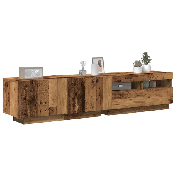 Gossi dulap tv cu led stejar artizanal 180x35x40 cm lemn prelucrat