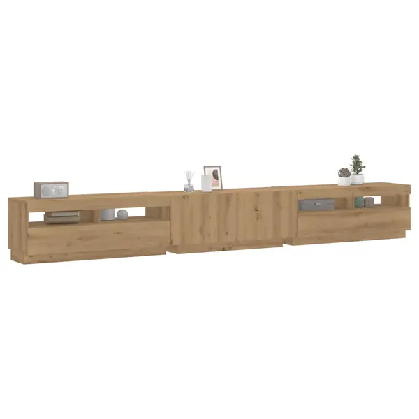Gossi dulap tv cu led stejar artizanal 300x35x40 cm lemn prelucrat
