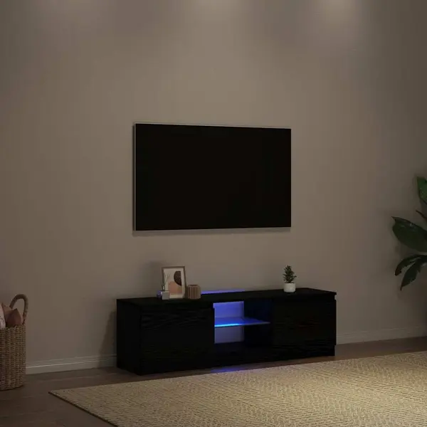 Gossi dulap tv cu led stejar negru 120x30x36cm lemn prelucrat