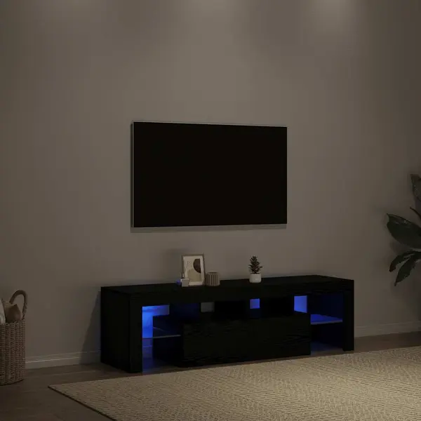 Gossi dulap tv cu led stejar negru 140x36,5x40 cm lemn prelucrat