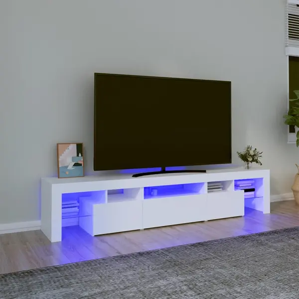 Gossi dulap tv cu lumini led alb 200x36,5x40 cm