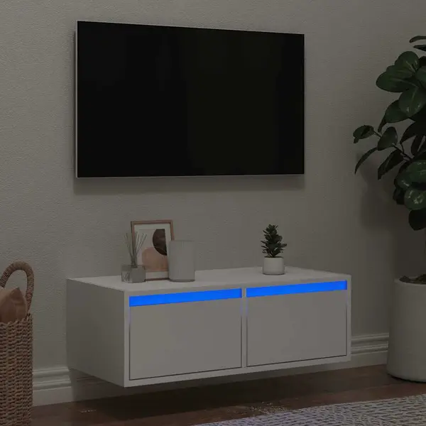 Gossi dulap tv cu lumini led alb 75x35,5x25 cm