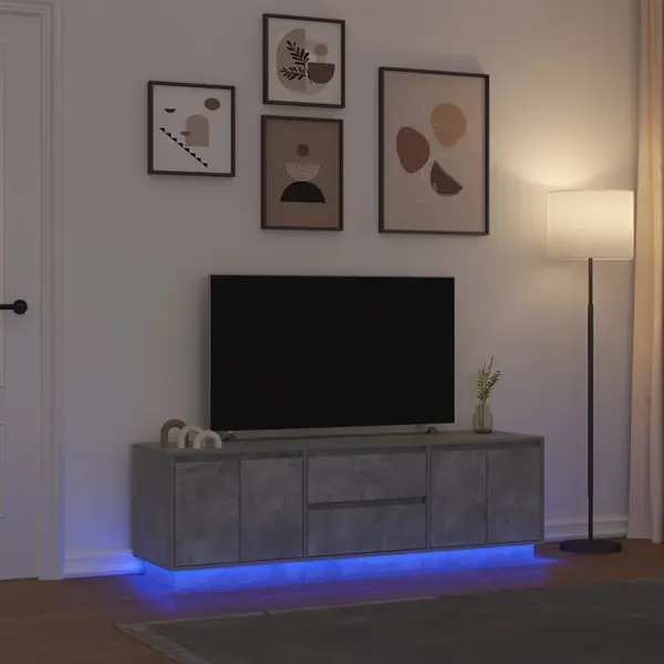 Gossi dulap tv cu lumini led gri beton 160,5x41x50 cm