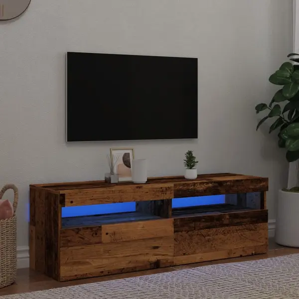 Gossi dulap tv cu lumini led lemn vechi 120x35x40 cm lemn prelucrat