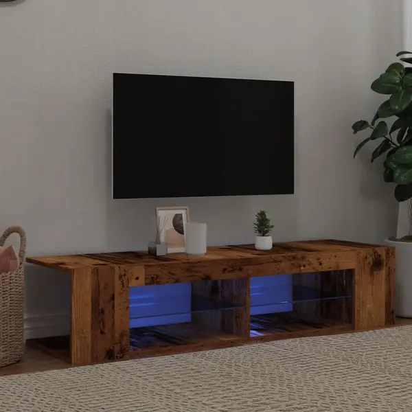Gossi dulap tv cu lumini led lemn vechi 135x39x30 cm lemn prelucrat