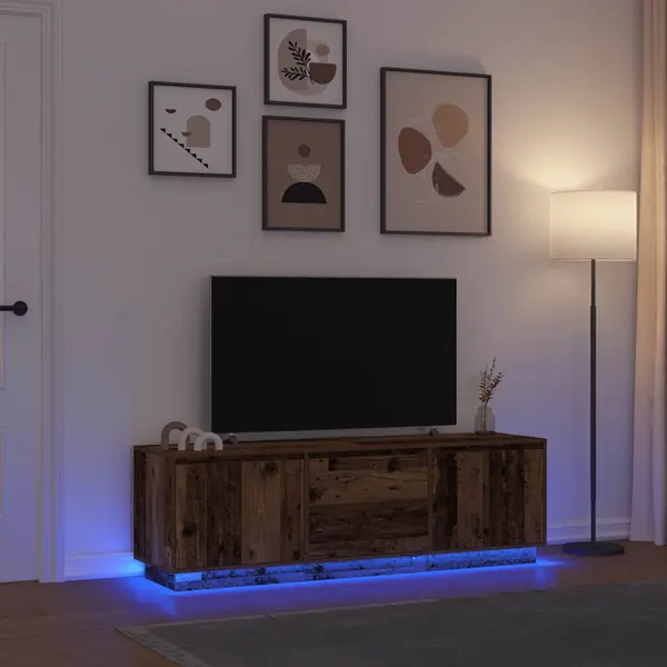 Gossi dulap tv cu lumini led lemn vechi 160,5x41x50 cm