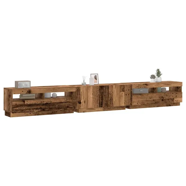 Gossi dulap tv cu lumini led lemn vechi 300x35x40 cm lemn prelucrat