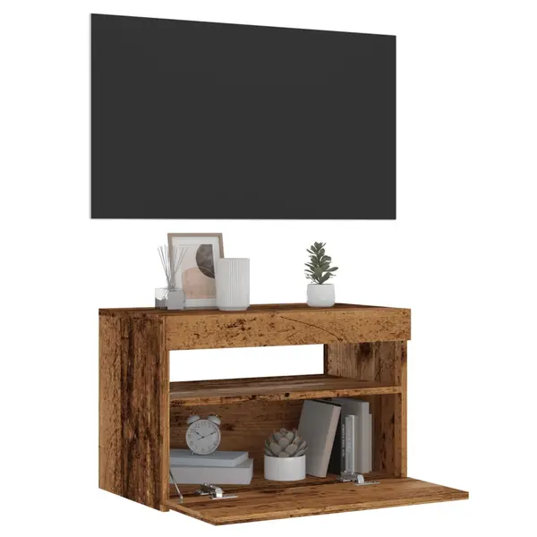 Gossi dulap tv cu lumini led lemn vechi 60x35x40 cm lemn prelucrat