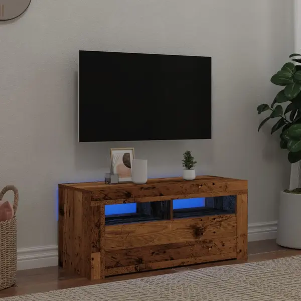 Gossi dulap tv cu lumini led lemn vechi 90x35x40 cm lemn prelucrat