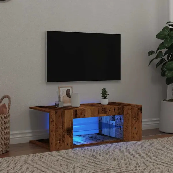 Gossi dulap tv cu lumini led lemn vechi 90x39x30 cm lemn prelucrat