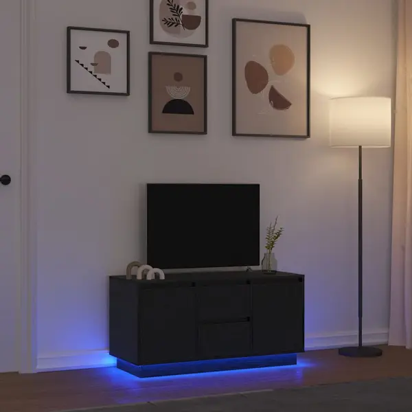 Gossi dulap tv cu lumini led stejar negru 100x41x50 cm