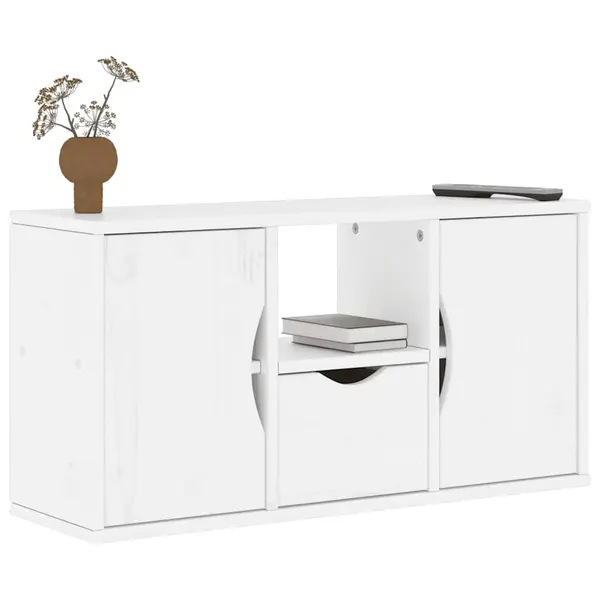 Gossi dulap tv cu sertar „odda” alb 79x24x40 cm lemn masiv de pin