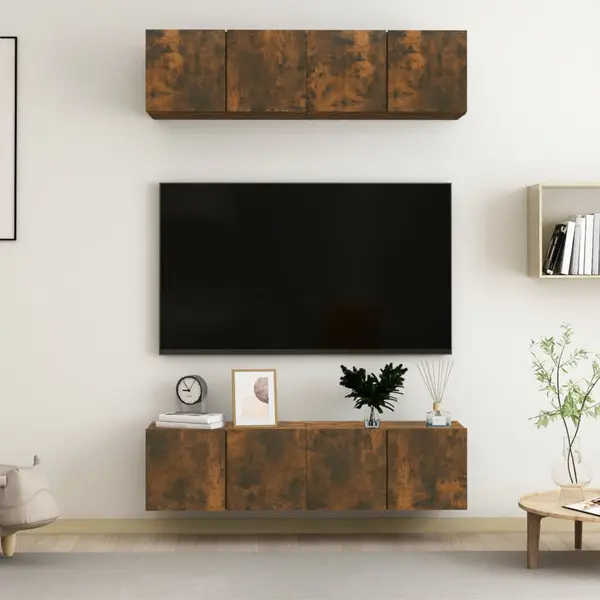 Gossi dulap tv de perete, 4 buc, stejar, 60x30x30 cm, lemn prelucrat