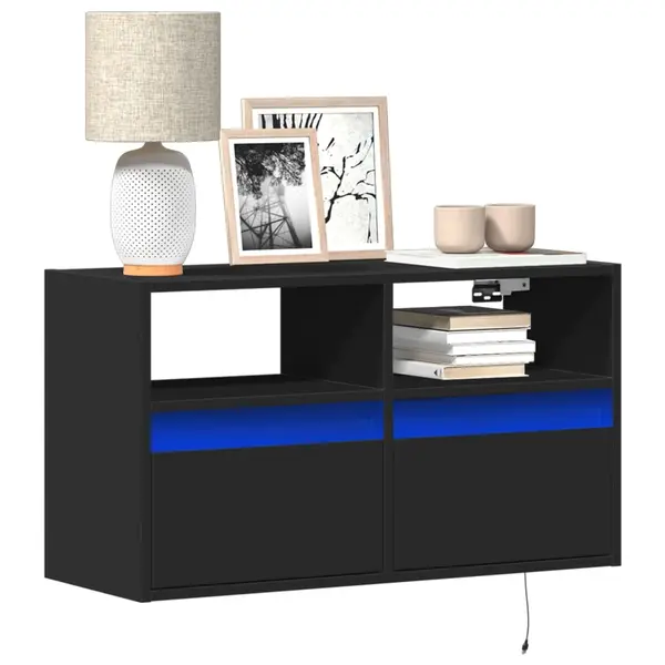 Gossi dulap tv de perete cu lumini led negru 80x31x45 cm