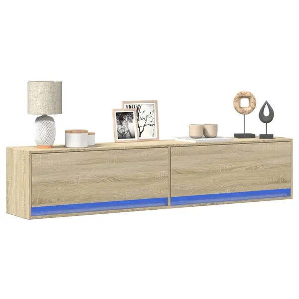 Gossi dulap tv de perete cu lumini led, stejar sonoma, 180x31x38 cm