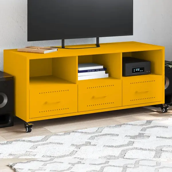 Gossi dulap tv, galben mustar, 100,5x39x43,5 cm, otel laminat la rece