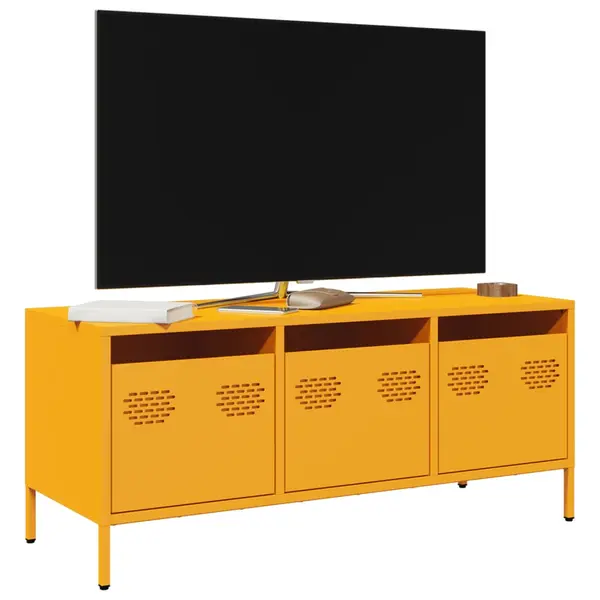 Gossi dulap tv, galben mustar, 101,5x39x43,5 cm, otel laminat la rece