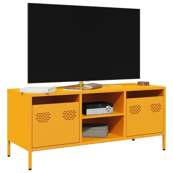 Gossi dulap tv, galben mustar, 101,5x39x43,5 cm, otel laminat la rece