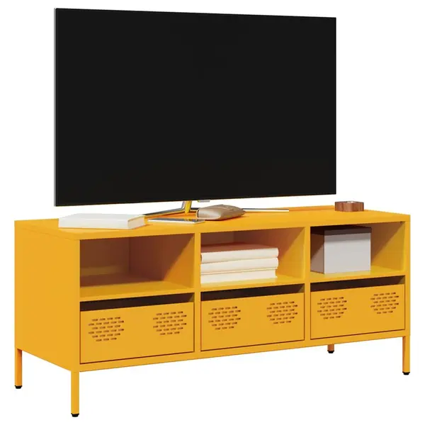 Gossi dulap tv, galben mustar, 101,5x39x43,5 cm, otel laminat la rece
