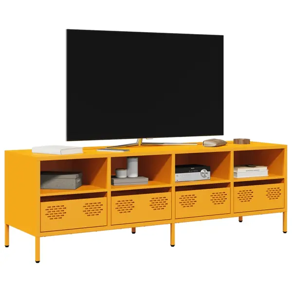 Gossi dulap tv, galben mustar, 135x39x43,5 cm, otel laminat la rece