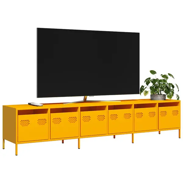 Gossi dulap tv, galben mustar, 202x39x43,5 cm, otel laminat la rece