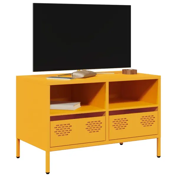 Gossi dulap tv, galben mustar, 68x39x43,5 cm, otel laminat la rece