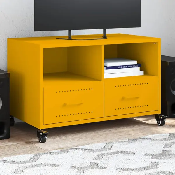 Gossi dulap tv, galben mustar, 68x39x43,5 cm, otel laminat la rece