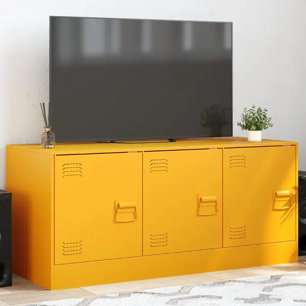 Gossi dulap tv, galben mustar, 99x39x44 cm, otel