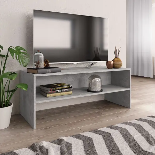 Gossi dulap tv, gri beton, 100x40x40 cm, lemn prelucrat