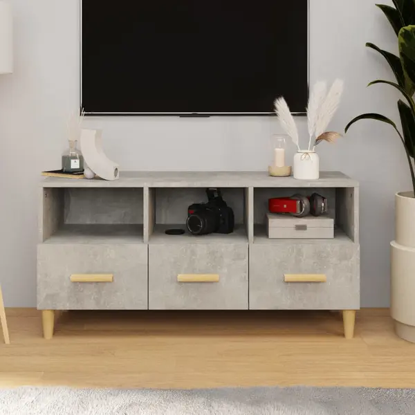 Gossi dulap tv, gri beton, 102x36x50 cm, lemn prelucrat