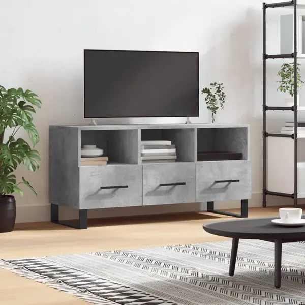 Gossi dulap tv, gri beton, 102x36x50 cm, lemn prelucrat