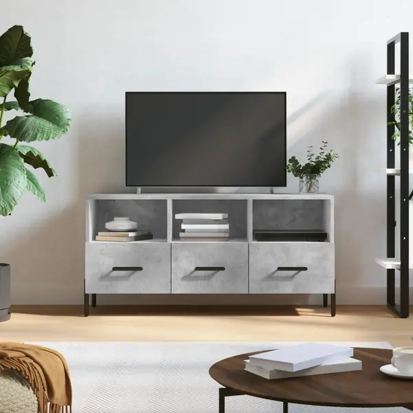 Gossi dulap tv, gri beton, 102x36x50 cm, lemn prelucrat