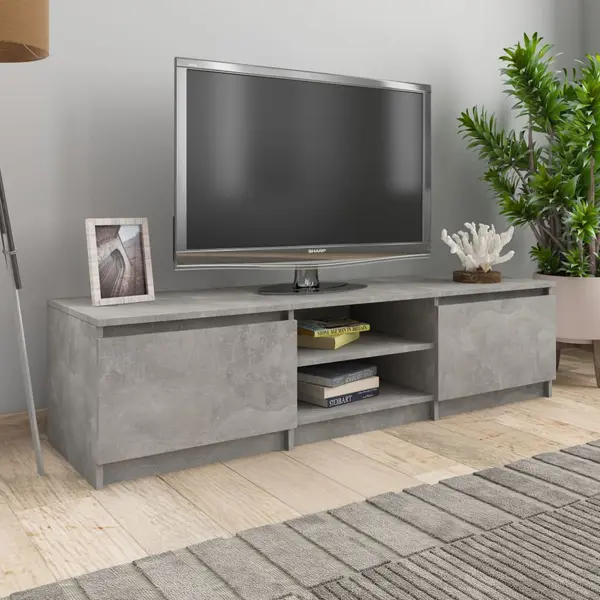 Gossi dulap tv, gri beton, 140x40x35,5 cm, lemn prelucrat