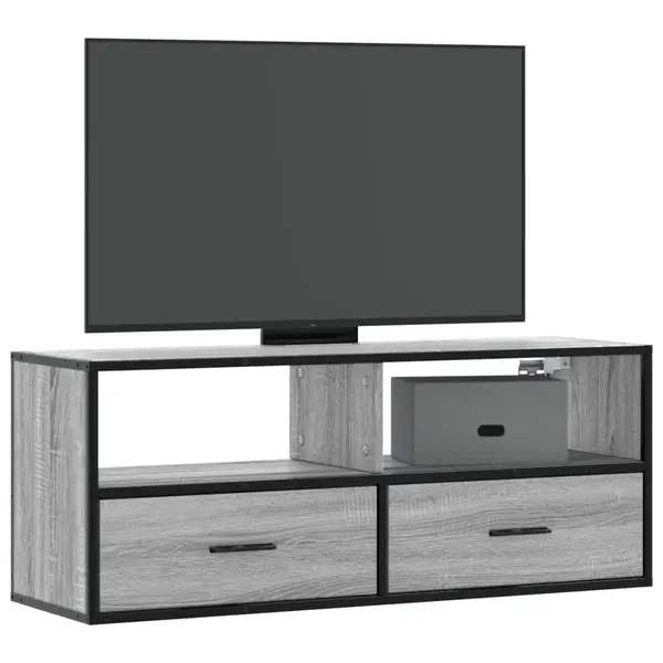 Gossi dulap tv, gri sonoma, 100x31x39,5 cm, lemn prelucrat si metal