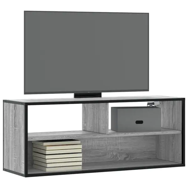 Gossi dulap tv, gri sonoma, 100x31x39,5 cm, lemn prelucrat si metal